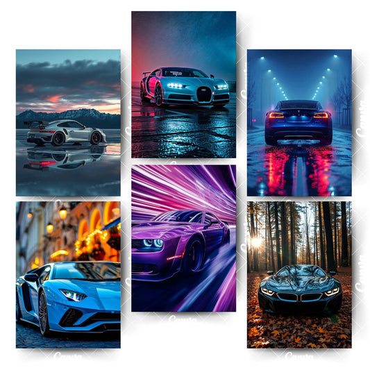 Car Poster Pack – 6 High-Speed Legends for Your WallHome & Office Room Décor-Glue Dots Included