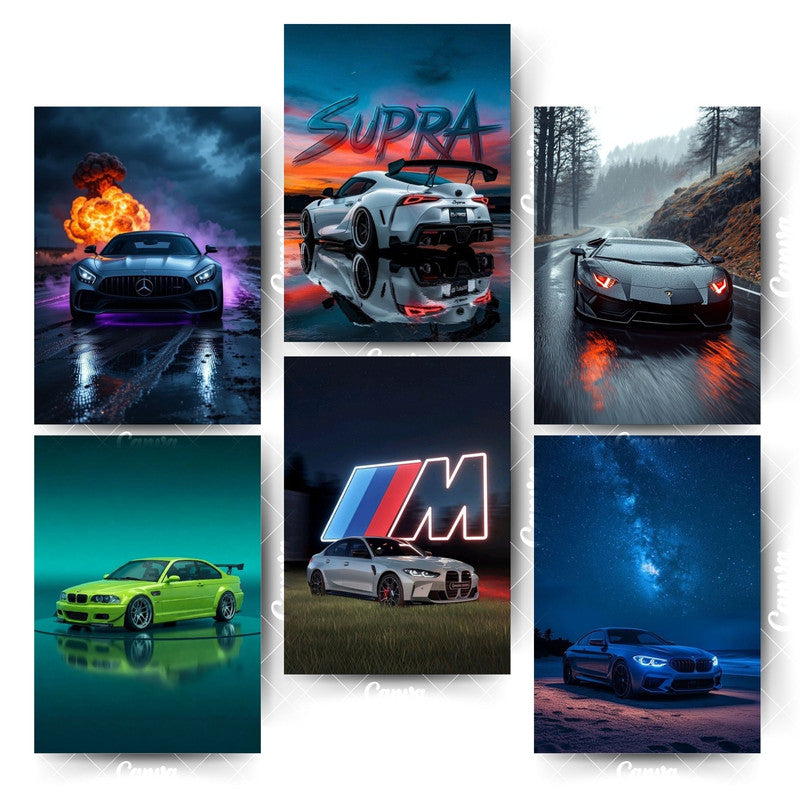 Car Poster Pack – 6 Designs That Ignite PassionHome & Office Room Décor-Glue Dots Included