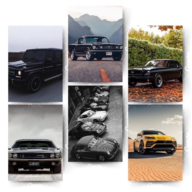 Aesthetic Car Posters Pack – 6 Trendy Designs for Gen-Z RoomsHome & Office Room Décor-Glue Dots Included