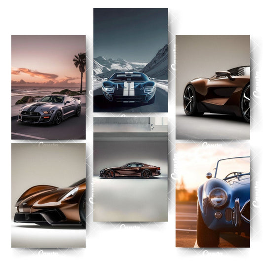 A4 Car Poster Pack – 6 Trendy Prints for Modern RoomsHome & Office Room Décor-Glue Dots Included