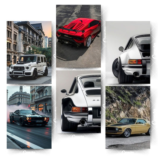 Car Poster Collection – 6 Prints That Upgrade Any SpaceHome & Office Room Décor-Glue Dots Included