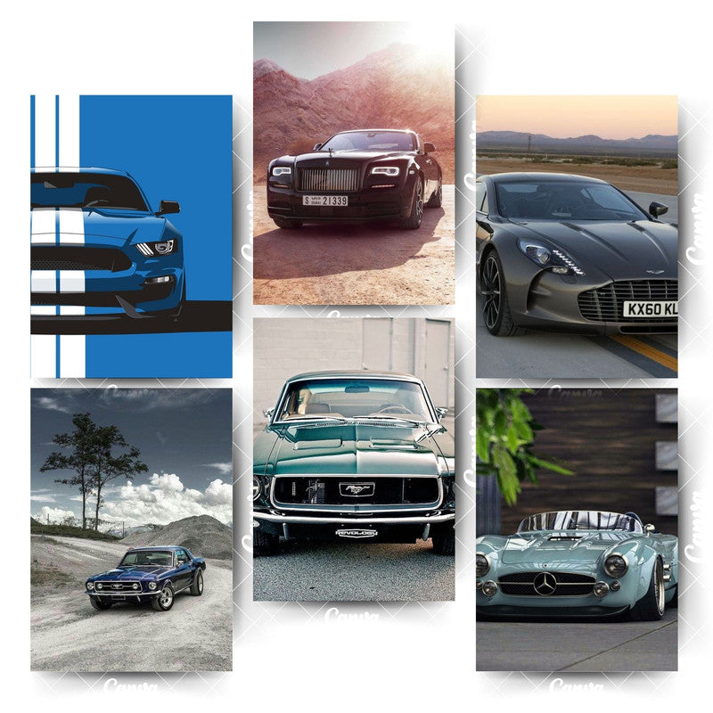 Pack of 6 Automotive Posters – Where Speed Meets Street ArtHome & Office Room Décor-Glue Dots Included