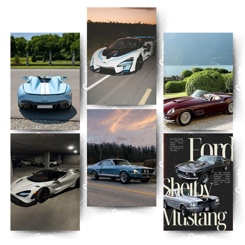 A4 Car Posters Pack – 6 High Quality Matte Finish PrintsHome & Office Room Décor-Glue Dots Included