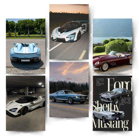 A4 Car Posters Pack – 6 High Quality Matte Finish PrintsHome & Office Room Décor-Glue Dots Included