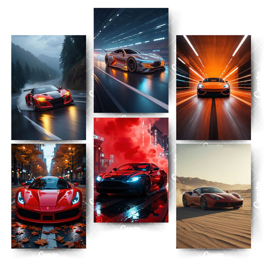 Pack of 6 Premium Car Posters – Luxury Designs for Elite WallsHome & Office Room Décor-Glue Dots Included
