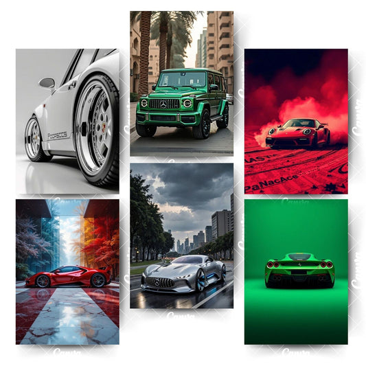 A4 Car Poster Set – 6 Designs That Bring Racing EnergyHome & Office Room Décor-Glue Dots Included