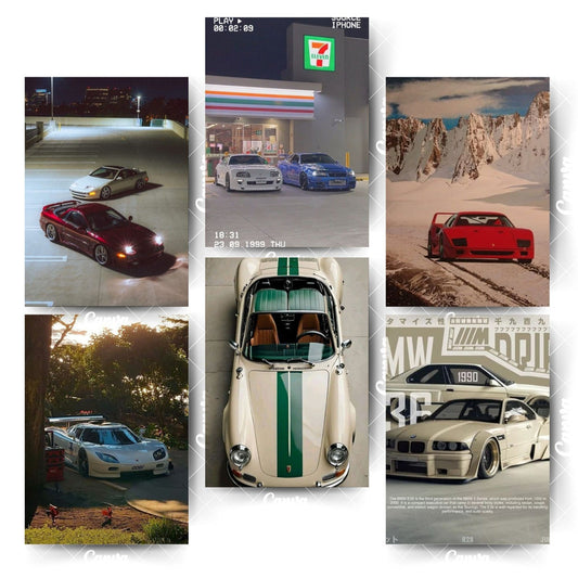 A4 Car Posters Set – 6 Prints for Minimal & Stylish DecorHome & Office Room Décor-Glue Dots Included