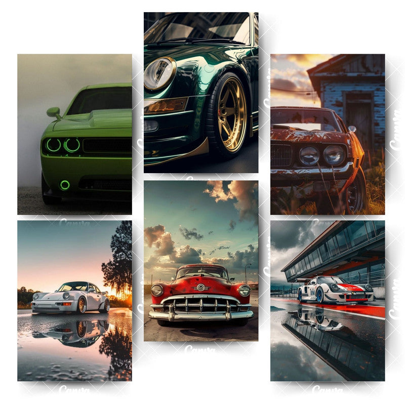 Pack of 6 Car Posters – Art Meets Automotive PassionHome & Office Room Décor-Glue Dots Included