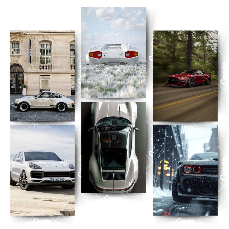 Premium Car Posters – 6 Designs for Sophisticated WallsHome & Office Room Décor-Glue Dots Included