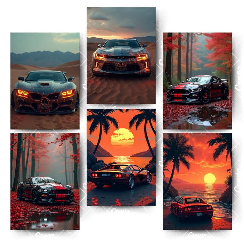Car Poster Pack – 6 Designs That Command Your WallsHome & Office Room Décor-Glue Dots Included