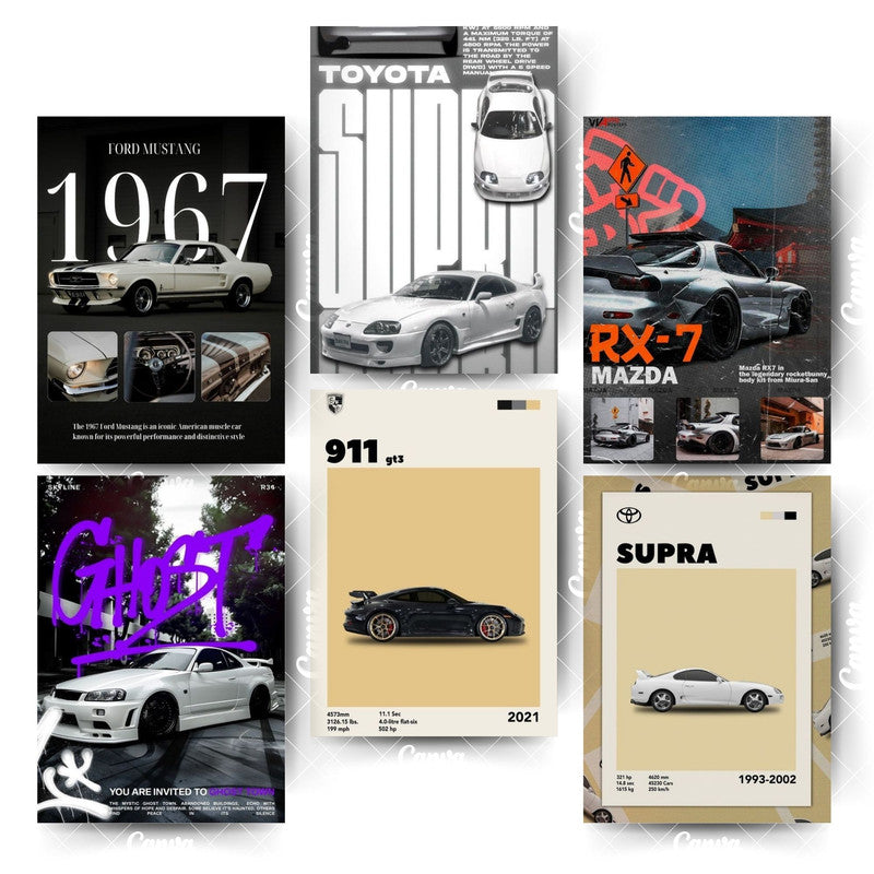 Pack of 6 Car Posters – Drive the Dream, Decorate with PowerHome & Office Room Décor-Glue Dots Included