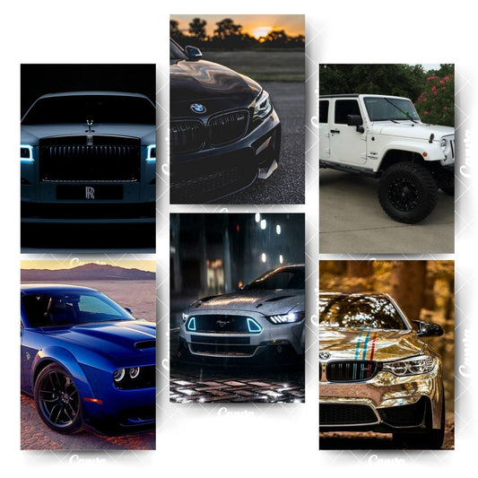 Pack of 6 Car Posters – Modern & Vintage Car Wall ArtHome & Office Room Décor-Glue Dots Included