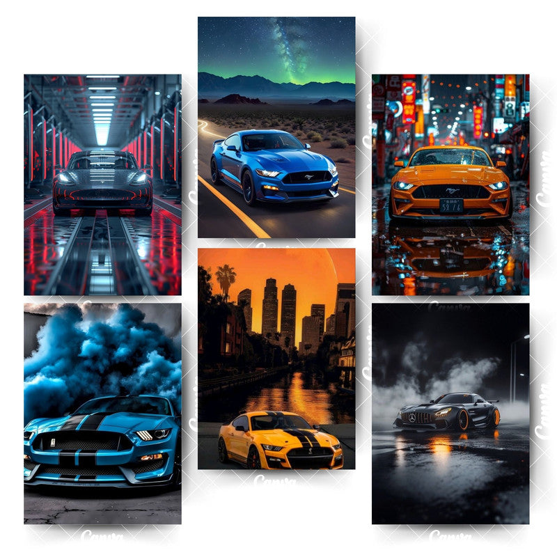 Cool Car Poster Set – 6 Designs Every Car Lover NeedsHome & Office Room Décor-Glue Dots Included