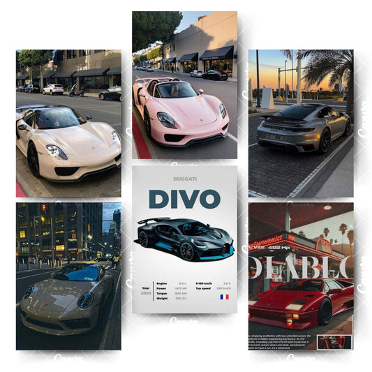 Car Poster Collection – 6 Bold Prints for Ultimate Room UpgradeHome & Office Room Décor-Glue Dots Included