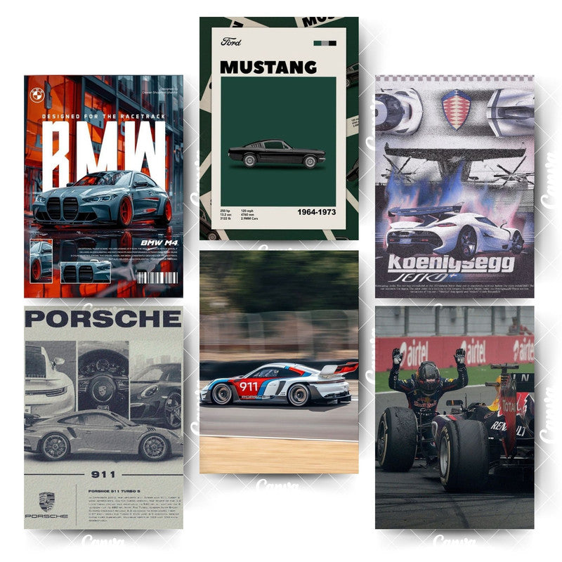Pack of 6 Car Posters – Where Luxury Meets Wall ArtHome & Office Room Décor-Glue Dots Included