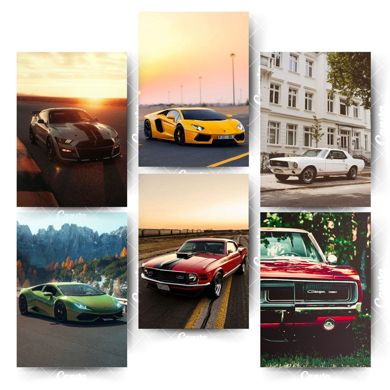 Pack of 6 Car Posters – Your Wall, Your Style, Your SpeedHome & Office Room Décor-Glue Dots Included