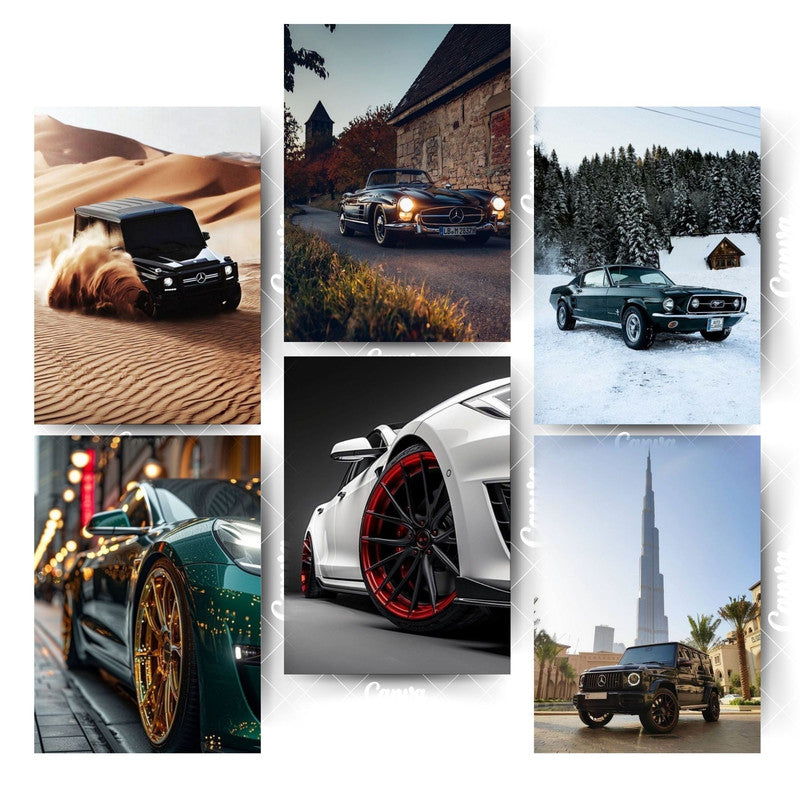 Modern Car Poster Pack – 6 Designs for Next-Level DecorHome & Office Room Décor-Glue Dots Included