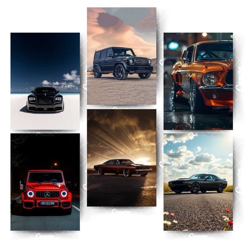 Pack of 6 Car Posters – Crafted for Premium InteriorsHome & Office Room Décor-Glue Dots Included