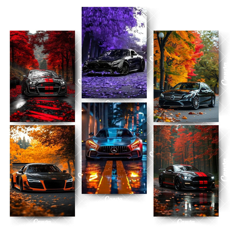 Pack of 6 Luxury Car Posters – Turn Your Walls into a High-Speed GalleryHome & Office Room Décor-Glue Dots Included
