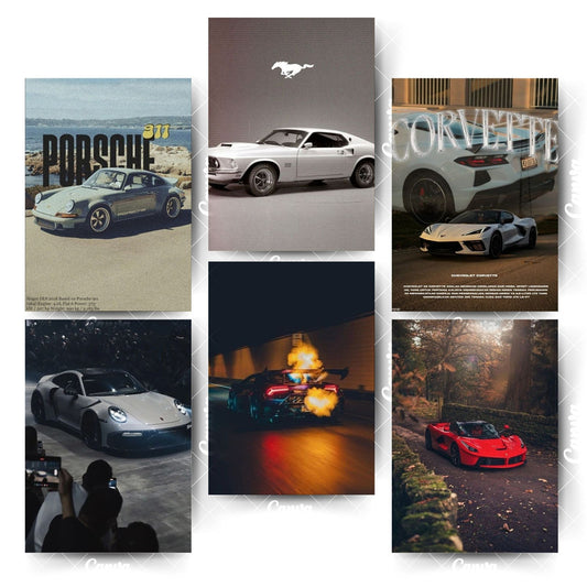 Car Posters Pack – 6 Designs Built for Speed LoversHome & Office Room Décor-Glue Dots Included