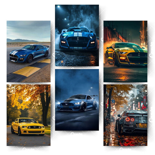 Car Poster Set – 6 Premium Designs with Vibrant ColorsHome & Office Room Décor-Glue Dots Included
