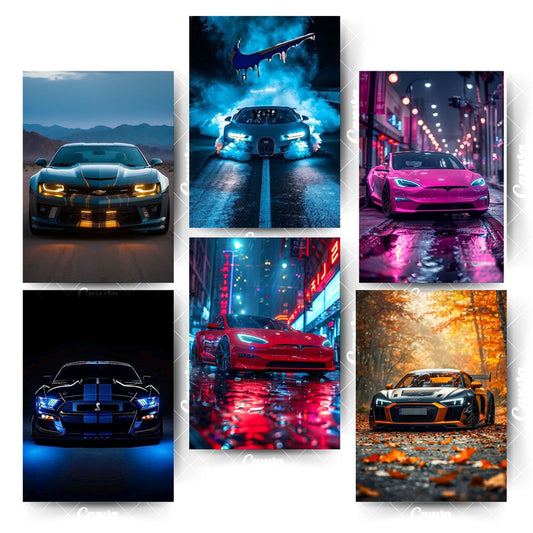 A4 Car Poster Set – 6 Designs Inspired by Racing LegendsHome & Office Room Décor-Glue Dots Included