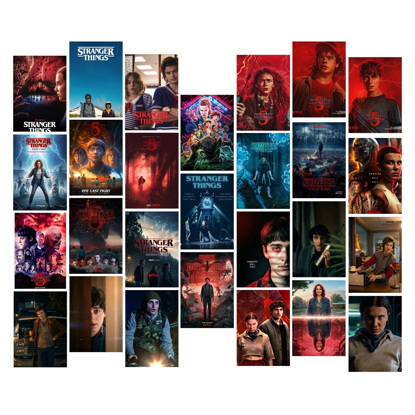 Posters Inc A6 Size Pack Of 27 Stranger Things Artwork Featuring Small Town Mystery Retro Neon Palette Television Fan Decor Includes Glue Dots