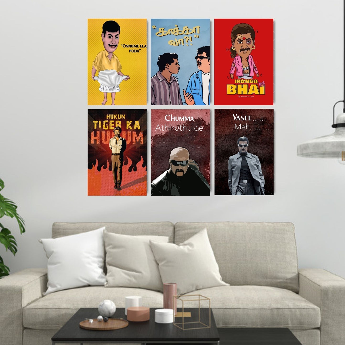Aonami A4 Tamil Cinema Troll Meme Prints Pack of 6 Posters Glue Dots Included 300 GSM Matte Paper Kollywood Humor Dialogue Wall Decor Tamil Mass Punch Meme Posters for Room Study Area Office Decoration
