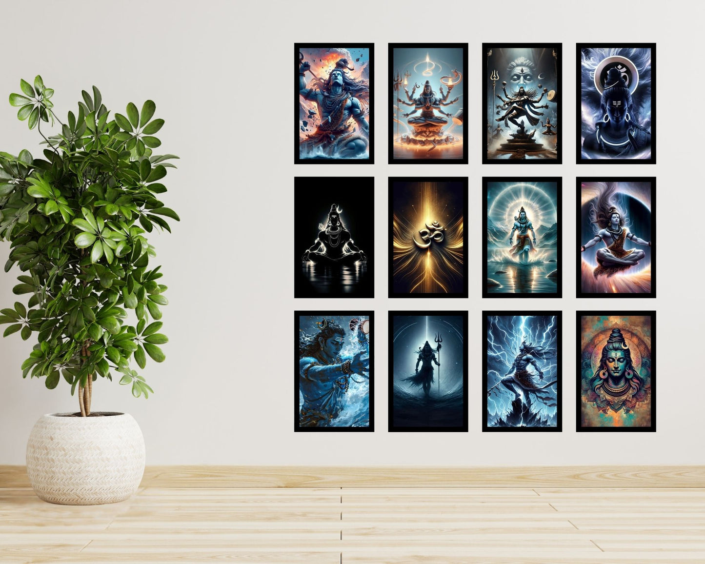 Posters Inc Lord Shiva Posters for Wall – Set of 12 Aesthetic Mahadev Wall Art Prints | A4 Size 8x12 Inch HD Posters on 300 GSM Paper with Gluedots | God Posters for Pooja Room, Home & Office Decoration