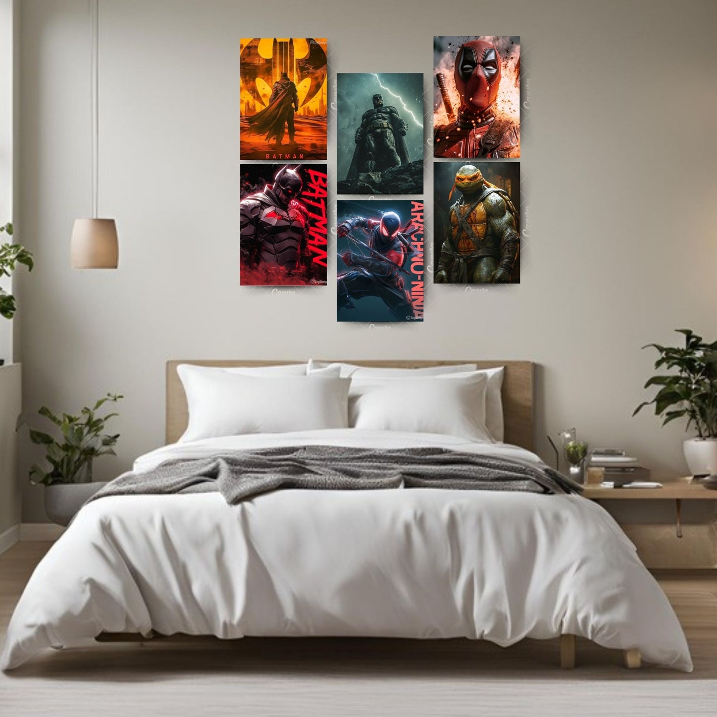 Posters Inc A4 Size Pack of 6 Superhero Poster on 300 GSM Matte Paper with Gluedots for Aesthetic Wall Art Decoration