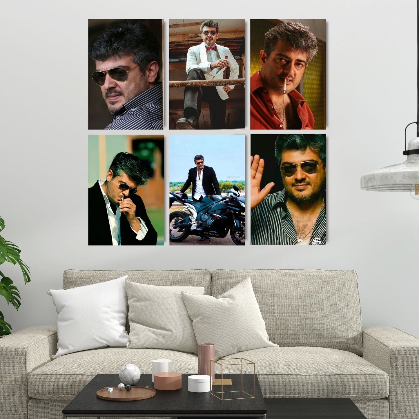Aonami Ajith Kumar Poster Set A4 Pack of 6 Posters 300 GSM Matte Paper Print Glue Dots Included Tamil Actor Ajith Wall Art Collection for Bedroom Study Area Hostel Room Office Decor Kollywood Celebrity Wall Decoration