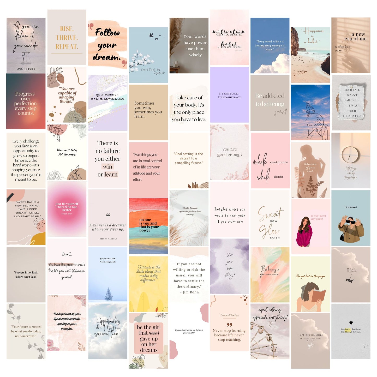 UrbanPoster Pack of 54 Motivational Inspirational Wall Collage Kit Posters – 4x6 Inches, 300 GSM Matte Finish, Glue Dots, Cardstock Included – Perfect for Office, Gym, Study Room Decoration