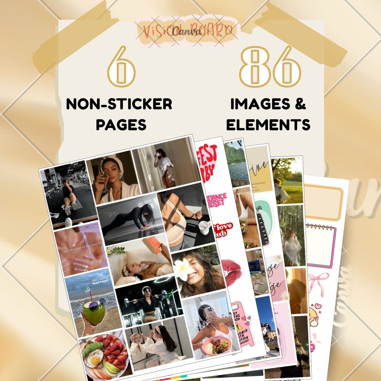 Posters Inc 2026 Vision Board for Manifestation Wall Posters 86 Elements Pack of 6 A4 Size 300 GSM Matte Paper for Wall, Bedroom, Hostel Motivational Life Goals Quotes Daily Affirmations Collection For Girls With Glue Dots Adhesive