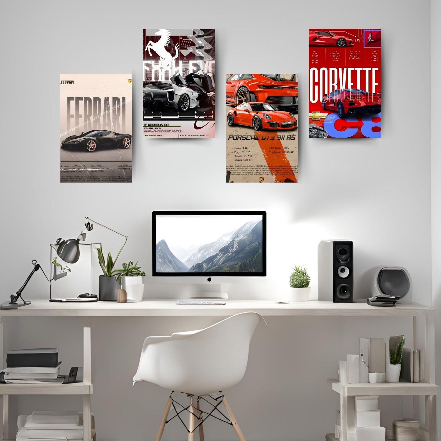 Posters Inc A4 Super Cars Poster Pack of 6 - Room Decor Aesthetic Stuff, Wall Stickers For Home Decoration of Living Room, Bedroom & Office For Motor Sport Enthusiasts - With Glue Dots