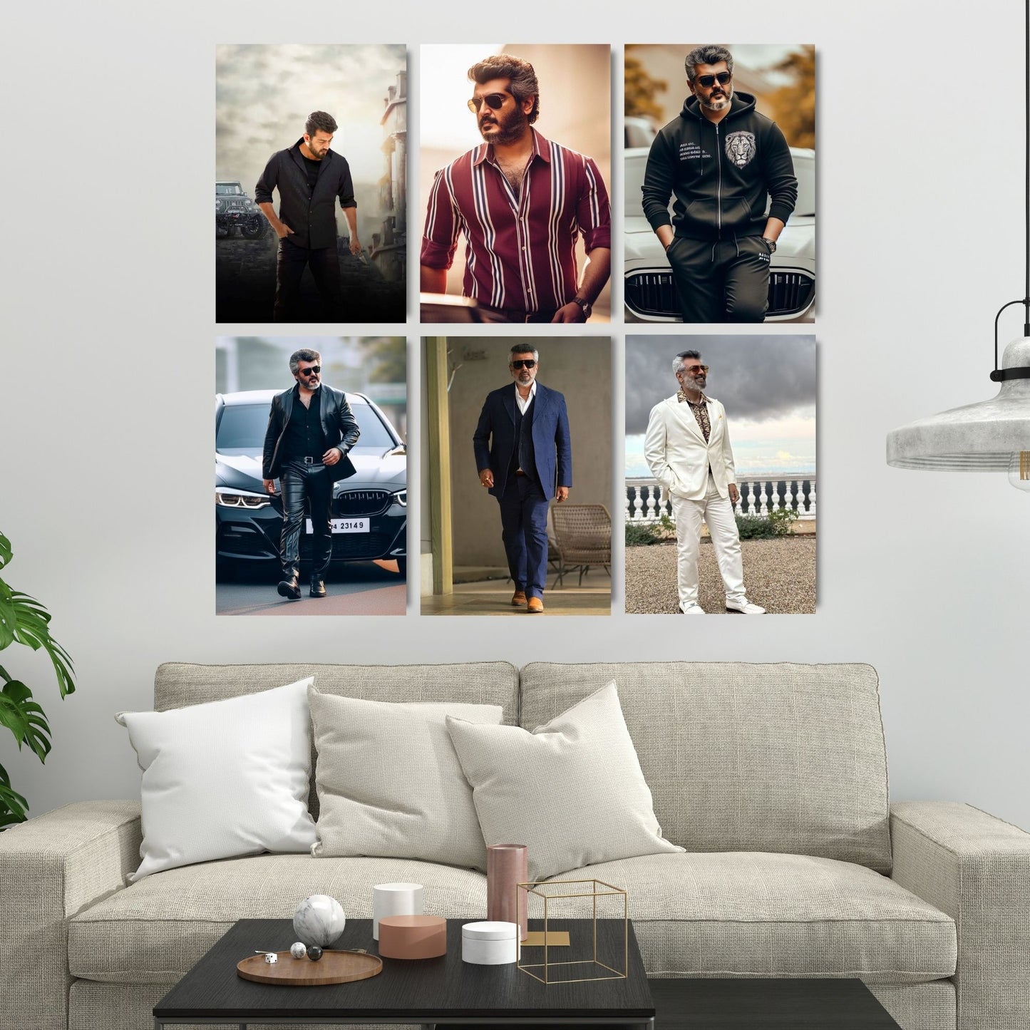 Aonami Kollywood Ajith Wall Decor Set A4 Pack of 6 Posters Printed on 300 GSM Matte Paper Glue Dots Included Ajith Mass Look Photo Print Collection for Bedroom Study Room Hostel and Office Wall Display