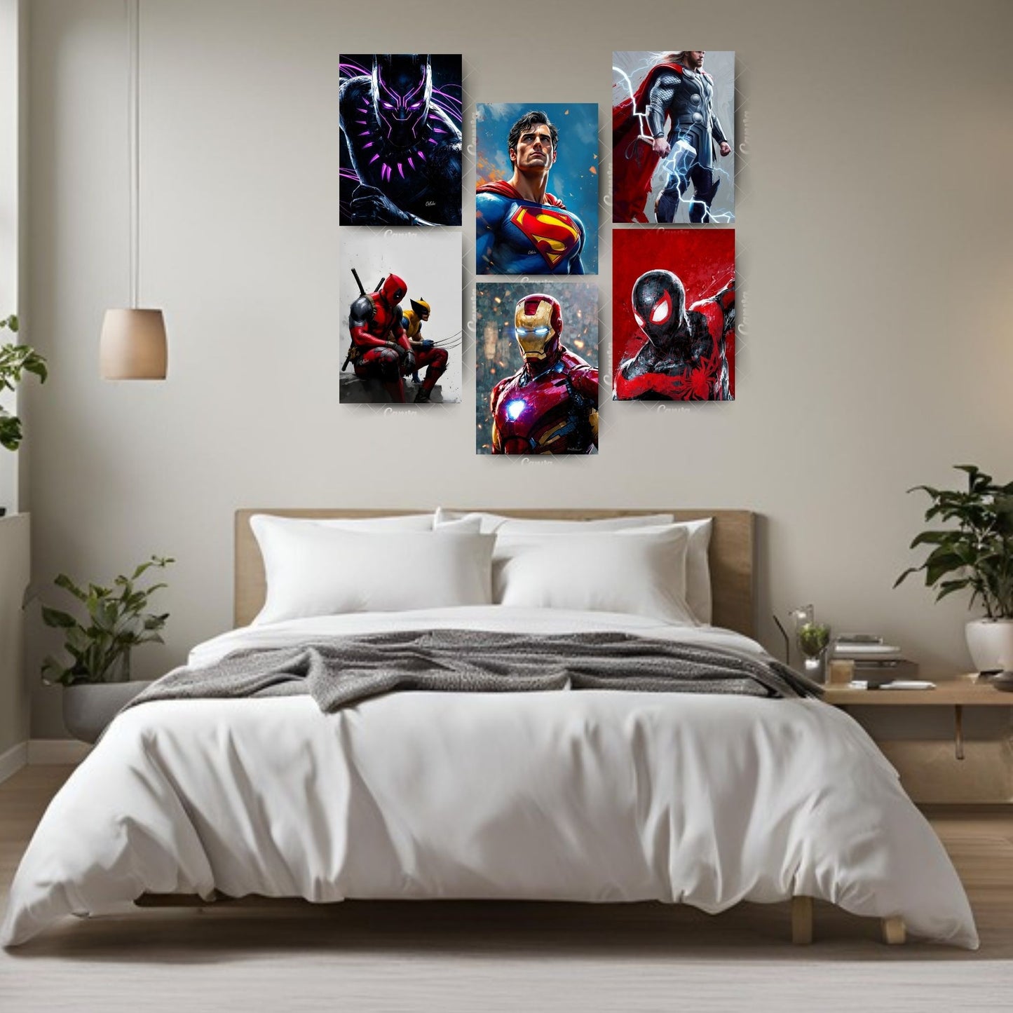 Posters Inc A4 Size Pack of 6 Superhero Poster on 300 GSM Matte Paper with Gluedots for Aesthetic Wall Art Decoration