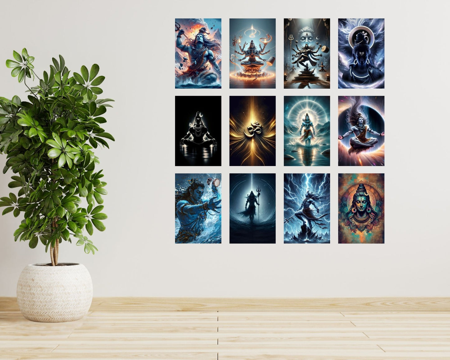 Posters Inc Set of 12 Aesthetic Lord Shiva Poster, Mahadev Wall Sticker for Pooja Room, HD Quality Print on 300 GSM A4 Size 8 * 12 Inch, Glue Dots Included, God Posters