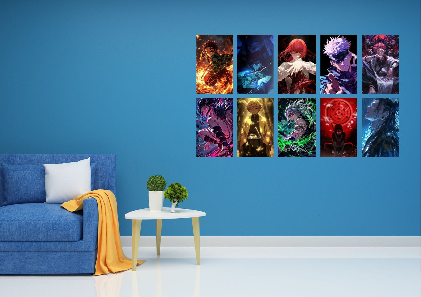Posters Inc Naruto, Death Note, Goku, Vegeta Neon Anime Posters for Wall, Aesthetic Home Decor Items for Living Room, Birthday Gifts for Men, 300 GSM HD Quality Print A4 Size Set of 10 with Glue Dots
