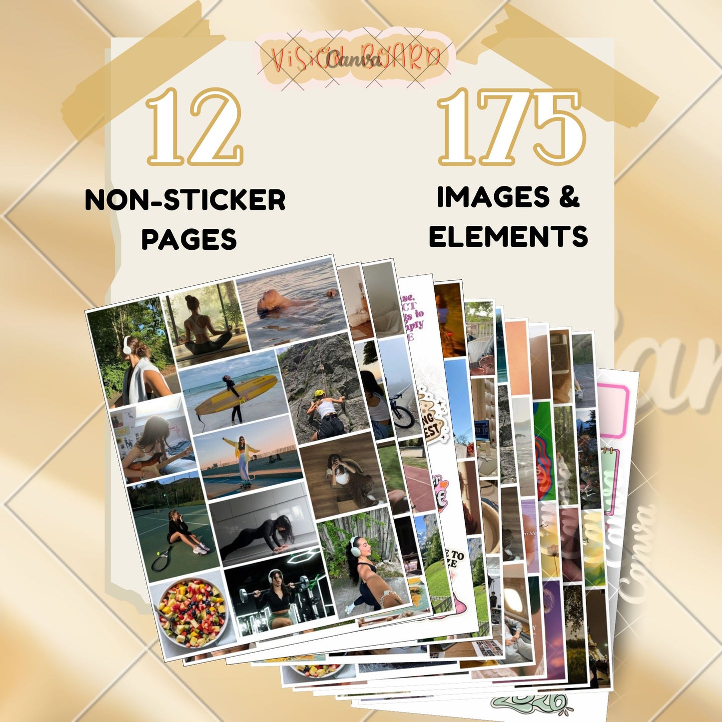 Posters Inc 2026 Vision Board for Manifestation Wall Posters 175 Elements Pack of 12 A4 Size 300 GSM Matte Paper for Wall, Bedroom, Hostel Motivational Life Goals Quotes Daily Affirmations Collection For Girls With Glue Dots Adhesive