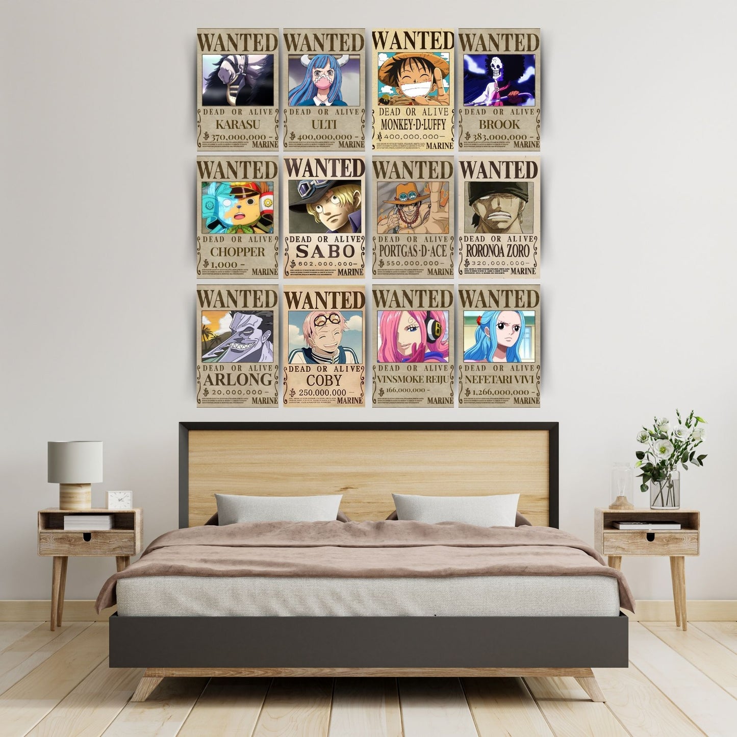Posters Inc Set of 12 One Piece Wanted Posters for Wall, Home Decoration Items, Aesthetic Wall Stickers for Bedroom, Birthday Gift for Men, 300 GSM A4 Size Paper, Glue Dots Included