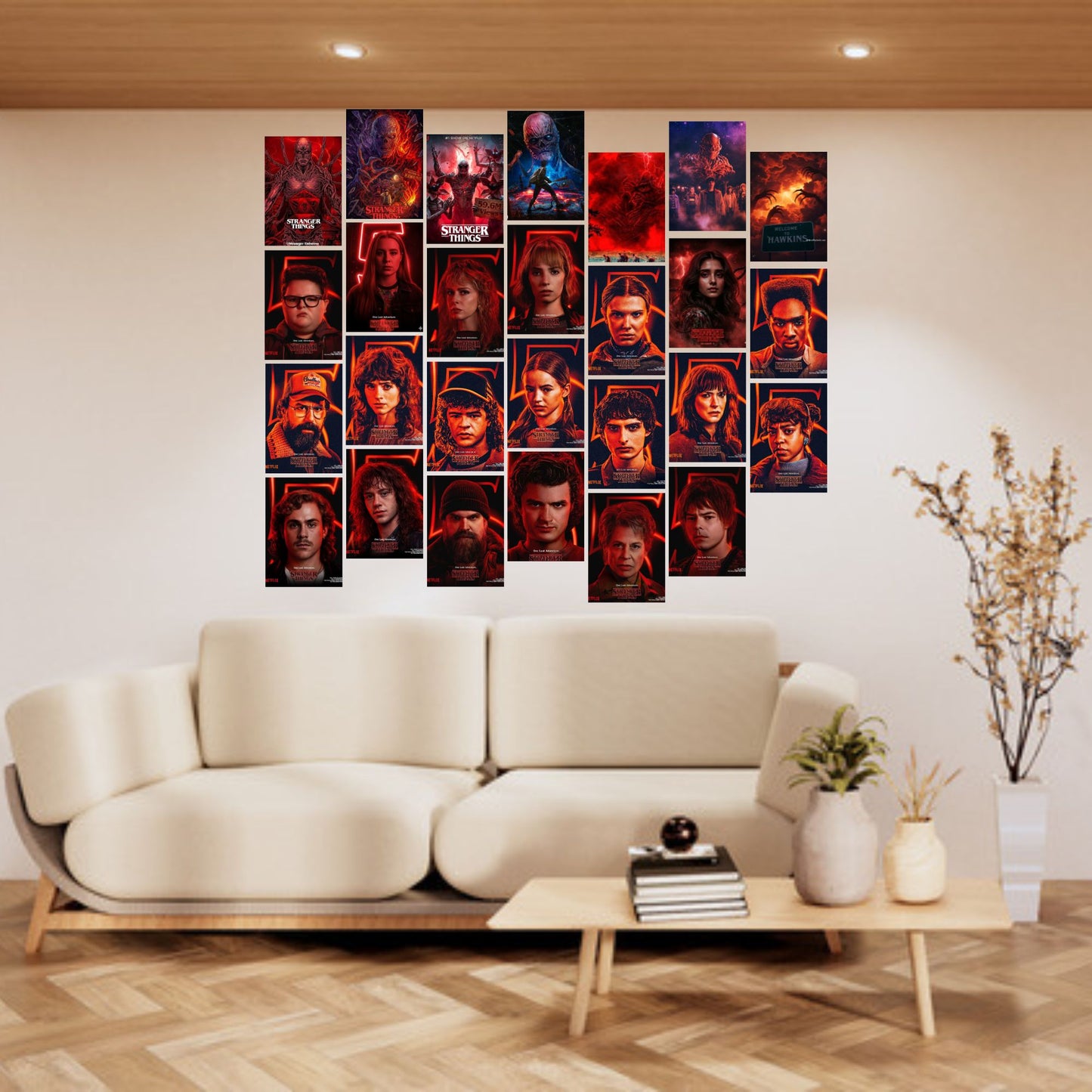Posters Inc A6 Size Pack Of 27 Stranger Things Graphic Prints Featuring Dark Neon Illustration Eighties Horror Mood Netflix Fandom Decor Includes Glue Dots