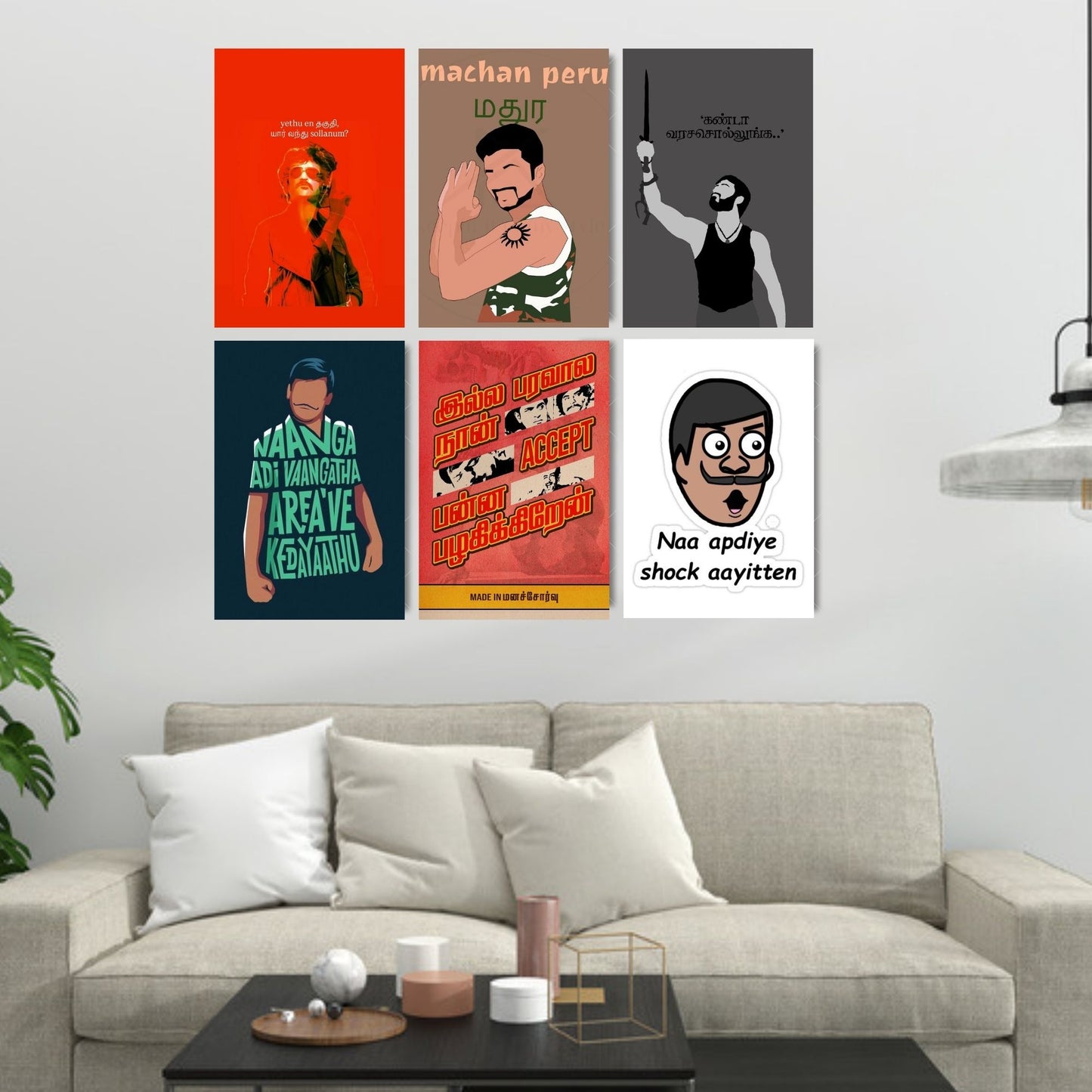 Aonami A4 Tamil Meme Funny Dialogue Posters Pack of 6 Posters Glue Dots Included Kollywood Comedy Meme Print 300 GSM Matte Paper Set Tamil Cinema Comedy Scene Prints for Study Room Office Decor