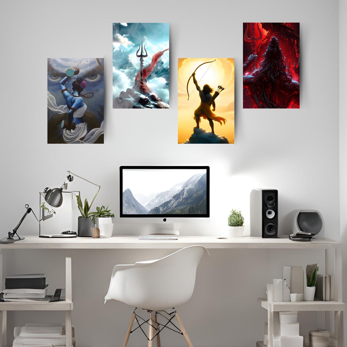 Spiritual Wall Poster Set Pack of 6, A4 Size, Aesthetic Stickers Set, Devotional Items for Home, Pooja Room, Bedroom, Meditation and Living Room Decor Art Prints 300 GSM with Glue Dots