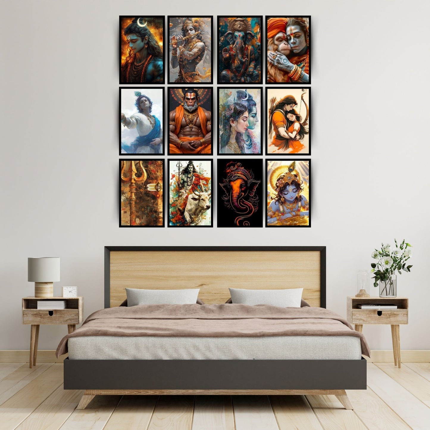 Posters Inc Set of 12 Aesthetic Divine God Posters with Black Border, Spiritual Deity Wall Art for Peace and Serenity, HD Quality Print on 300 GSM A4 Size 8*12 Inch, Glue Dots Included, God Posters for Wall