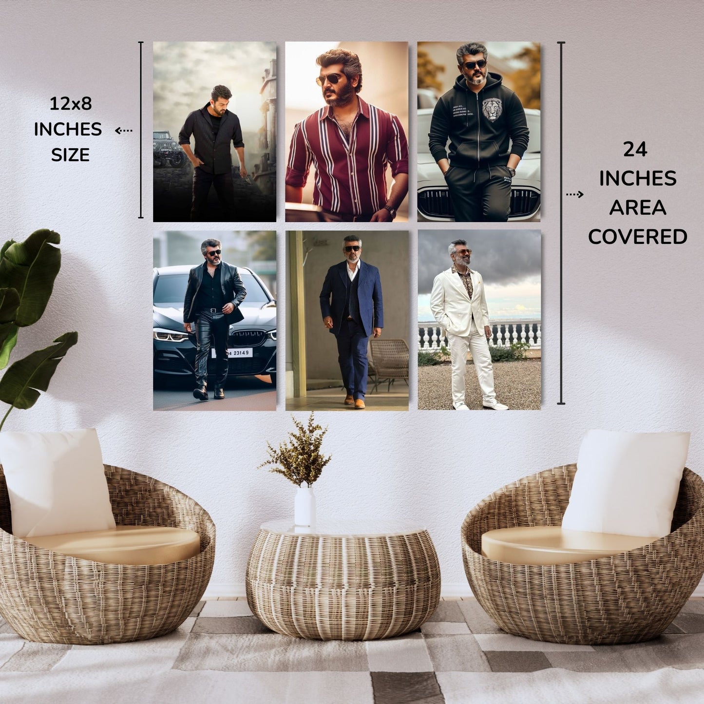Aonami Kollywood Ajith Wall Decor Set A4 Pack of 6 Posters Printed on 300 GSM Matte Paper Glue Dots Included Ajith Mass Look Photo Print Collection for Bedroom Study Room Hostel and Office Wall Display