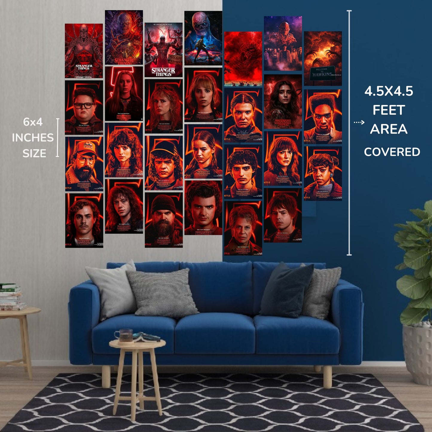 Posters Inc A6 Size Pack Of 27 Stranger Things Graphic Prints Featuring Dark Neon Illustration Eighties Horror Mood Netflix Fandom Decor Includes Glue Dots