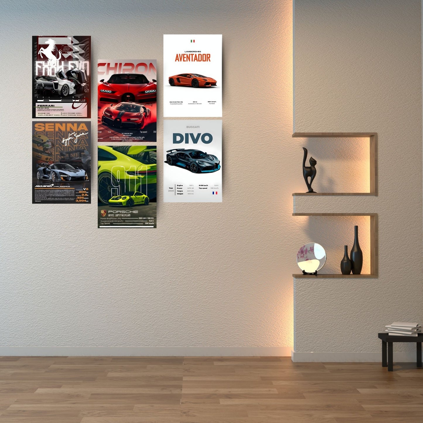 Posters Inc A4 Super Cars Poster Pack of 6 - Room Decor Aesthetic Stuff, Wall Stickers For Home Decoration of Living Room, Bedroom & Office For Motor Sport Enthusiasts - With Glue Dots