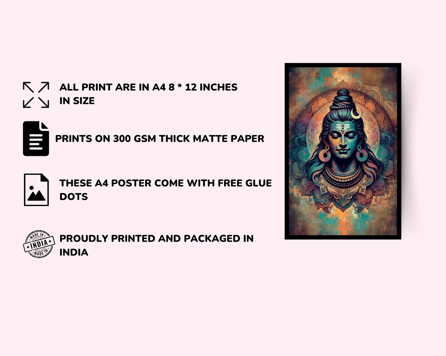 Posters Inc Lord Shiva Posters for Wall – Set of 12 Aesthetic Mahadev Wall Art Prints | A4 Size 8x12 Inch HD Posters on 300 GSM Paper with Gluedots | God Posters for Pooja Room, Home & Office Decoration