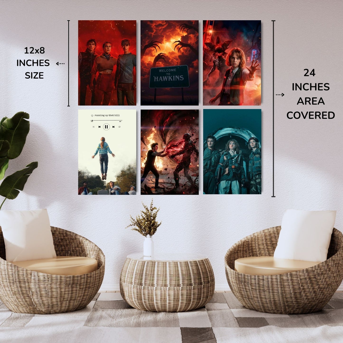 Aonami Stranger Things Series Poster Pack A4 Pack of 6 Posters 300 GSM Matte Paper Glue Dots Included Stranger Things Room Poster Collection For Bedroom Study Room Office Wall Decor Netflix Art