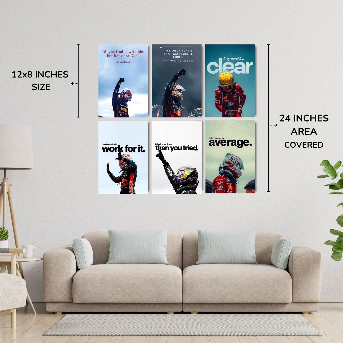 F1 Motivational Poster Set (A4, 300 GSM) | Formula Racing Wall Art Collage | Premium Matte Finish | Inspiring Quotes Posters for Room, Office & Gaming Setup | Glue Dots Included